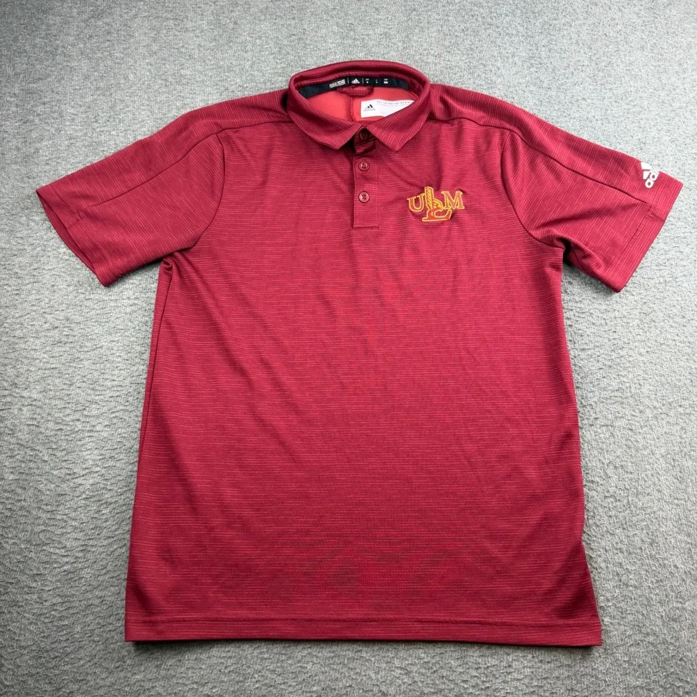 Adidas Polo Shirt Men's Medium Maroon ULM Warhawks Climalite Short Sleeve Logo